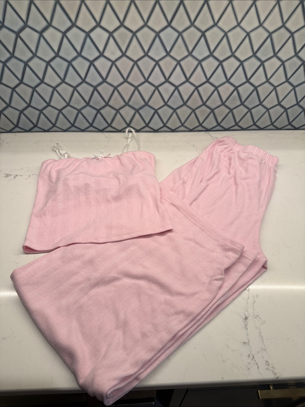 Blue Blush Light Pink Ribbed Tank & Lounge Pajama Set